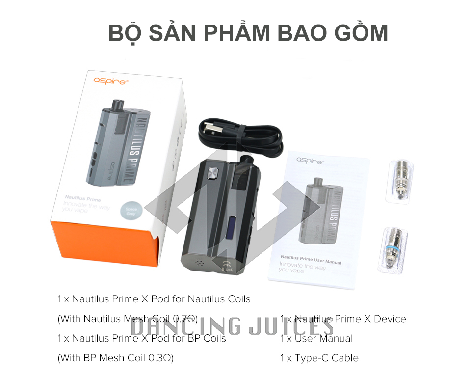 Aspire Nautilus Prime X 60W Pod Kit - Thiet Bi Pod System Chinh Hang Phone: 0971.829.269